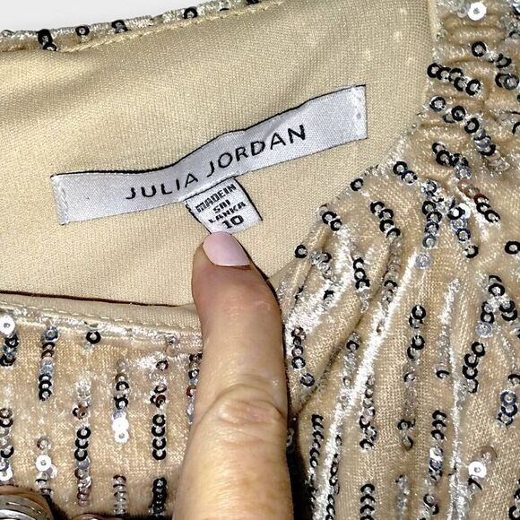 Julia Jordan Womens Dress Sz 10 Sequin Puff-Sleeve‎ Velvet Sheath Dress Wedding - Picture 6 of 14